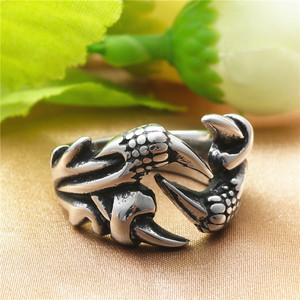 Dragon Claw <b>Ring</b> Men's Stainless Steel Retro Silver <b>Open</b> Design Punk Style Jewelry Gift - Product Image 1