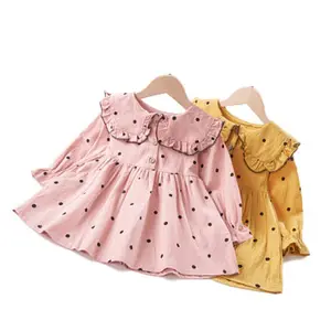 Vestido de princesa informal para bebés y niñas, camisa con cuello de lunares de 1-5 años, blusa OEM 0r ODM Lisa teñida completa