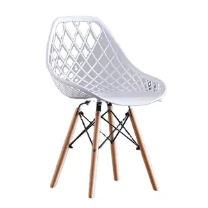 廉价现代餐椅彩色空心背咖啡厅餐厅Pp塑料椅带木腿Sillas休闲椅