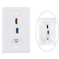 Placa de Conexión Multimedia de 3 Puertos USB 3.0 RJ45 CAT6, Panel de Enchufe de Pared con Conector de Datos de Alta Definición sin Soldadura