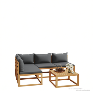 Ensemble de salon de jardin en bois d'acacia gris foncé 4 places, design contemporain pour l'extérieur - Product Image 1