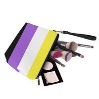Trousse de Maquillage de Voyage en PU Personnalisée Thème Arc-en-ciel Non-Binaire Gay pour les Voyages, le Rangement de Cosmétiques de Salle de Bain et l'Inventaire de Détail