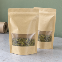Sachet d'emballage alimentaire en papier kraft écologique avec fenêtre transparente, fermeture éclair refermable, pour céréales et noix, pochette autoportante