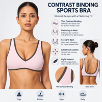 Soutien-gorge de sport vintage années 90 pour femme, col en V, bretelles larges, dos en U, bordure contrastante, doux, respirant, confort quotidien, vente en gros OEM ODM
