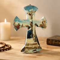 Croix en céramique personnalisée avec support, décoration religieuse chrétienne, œuvre d'art vintage, ornement, décoration de la maison, cadeau