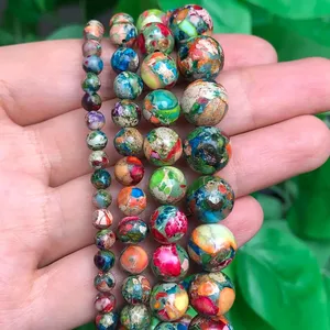 Perline turchesi imperiali naturali <span class=keywords><strong>diaspro</strong></span> 4/6/8/10mm fiore <span class=keywords><strong>verde</strong></span> sedimento del mare pietre per la creazione di gioielli fai da te braccialetti - Product Image 1