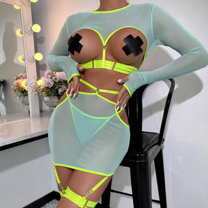 Conjunto de Lencería de Lujo de 5 Piezas, Diseño Sexy con Tirantes Calados, Top de Manga Larga Personalizado con Anillos para Piernas, Conjuntos de Lencería Exótica - Product Image 5