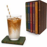 Sous-verres de bibliothèque The Coaster avec support de rangement style livre et bambou massif pour bar à domicile et cuisine