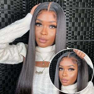 Perruques sans colle en cheveux humains, Lace Front brésilien lisse, perruque avec closure 5x5, prête à porter, pré-coupée et pré-épilée - Product Image 2