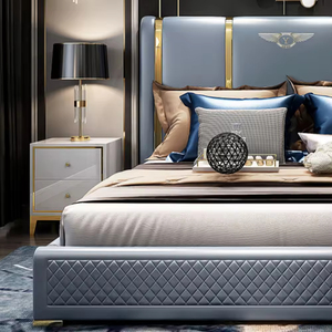 Chambre Moderne de Luxe pour <span class=keywords><strong>Adulte</strong></span> <span class=keywords><strong>Lit</strong></span> King Size avec <span class=keywords><strong>Hauteur</strong></span> Réglable et Confort <span class=keywords><strong>en</strong></span> Cuir, Cadre <span class=keywords><strong>en</strong></span> Bois de Pin Massif - Product Image 4
