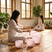 Jinfang Bols chantants en cristal de quartz de 6 à 12 pouces 432HZ/440HZ Ensemble de 7 bols chantants en cristal pour la méditation