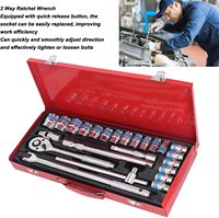Jeu de douilles à chocs métriques en acier inoxydable de 24 pièces, entraînement 1/2 pouce, 6 points (8mm-32mm), avec clé à cliquet et rallonge en F