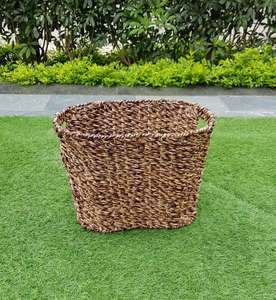 Eco-Friendly Seagrass Trash Bin Home Storage <b>Laundry</b> Basket Handwoven Natural Fiber Waste Basket for Office - Product Image 6