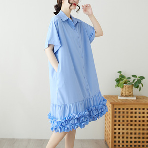 เดรสเชิ้ตทรงหลวมโอเวอร์ไซส์สำหรับผู้หญิง - เดรสลำลองแขนสั้นความยาวปานกลางแฟชั่น - Product Image 1