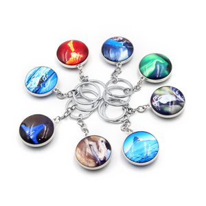 Wholesale Glass Keychain Set Aurora Snow Mountains From Iceland Custom Round Logo Glass Key Chain Keyrings