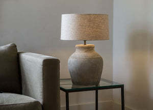Hamo Vase Lamp White/<b>Light</b> Fawn Water Jug Table Lamp Mottled Beige Weathered Vintage Wabi Sabi Fabric Decorative Art Deco - Product Image 6
