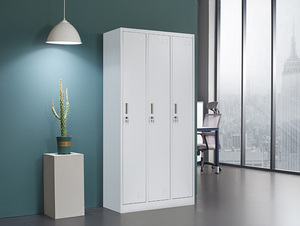 Modern 3-Door Steel Locker Foldable Metal <b>Wardrobe</b> Closet Cabinet for Clothing <b>Storage</b> for Workshops Gyms Schools - Product Image 3