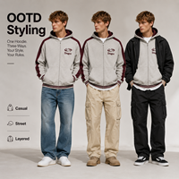 Hoodie Jaket Kasual Varsity Streetwear dengan Lengan Raglan Warna-Blok Kustom OEM dan Ritsleting Penuh