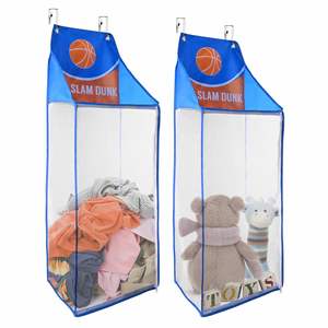 <b>Foldable</b> Mesh Over the Door <b>Laundry</b> <b>Basket</b> Hanging Basketball <b>Laundry</b> Hamper with Zipper - Product Image 1