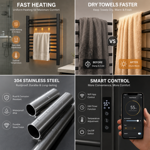Sèche-serviettes électrique intelligent à économie d'énergie, en acier inoxydable, rotatif, pliable et dissimulé - Product Image 5