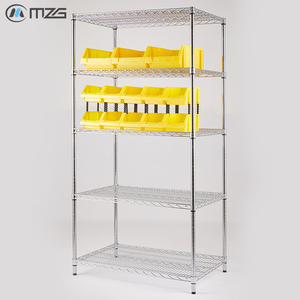 Étagères métalliques multi-niveaux en chrome robustes pour entrepôt, garage et usage industriel avec bac de rangement MZG Bulk - Product Image 6