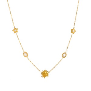 Sun And Star Gold Plated Jewelry <b>Set</b> For Women Everyday Wear Three Piece With Rhinestone Oval Pendant <b>Bracelet</b> Necklace Earrings - Product Image 5