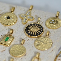 Bijoux personnalisés DIY Collier chaîne à maillons en acier inoxydable plaqué or Pendentif en pierre naturelle en émail géométrique Accessoires