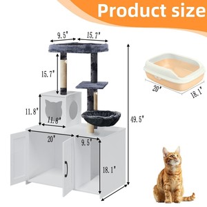 Muebles para mascotas en apartamentos pequeños: Casa oculta para gatos con árbol para gatos, gabinete de almacenamiento, caja de arena para gatos interior simple y transpirable. - Product Image 2