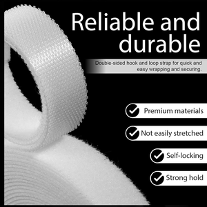 Bandes auto-agrippantes double face blanches réutilisables – Rouleau de sangles auto-agrippantes pour l'organisation et la fixation à la maison et au bureau - Product Image 3
