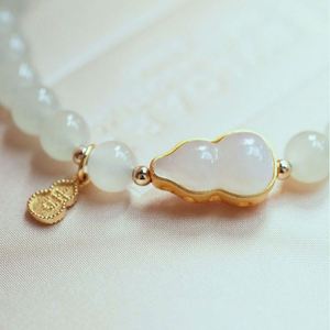 Natural Green Jade <b>Bracelet</b> Gourd Pendant <b>Stretch</b> Line Beaded Elegant Women Healing Imitation Jade <b>Bracelet</b> Light Luxury Gift - Product Image 5