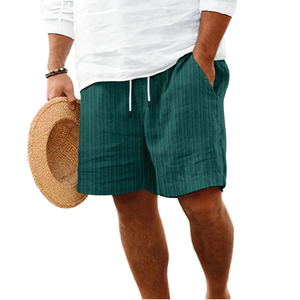 SFANA SPORTS Men's High Street Linen Shorts Comfortable <b>Elastic</b> Waist Drawstring Beach Pants with <b>Lace</b>-up Woven Style - Product Image 2