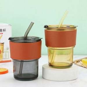 Simple Light Luxury Retro Juice Mug Watertight Glass <b>Straw</b> Coffee <b>Cup</b> Colorful Drinkware - Product Image 4