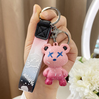 Porte-clés mignon en forme d'ours grincheux avec dégradé d'étoiles, en plastique léger, pendentif créatif, cadeau pour les couples
