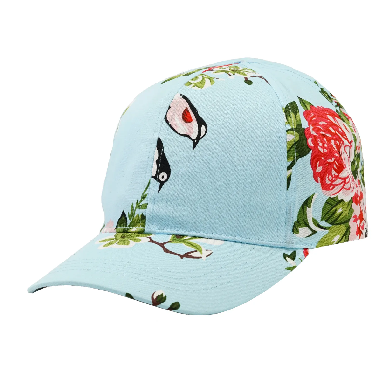 หมวกเบสบอล6แผงพิมพ์ลายดอกไม้สีสดใสออกแบบได้เอง