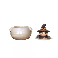 Pot à biscuits en céramique pour la cuisine, en porcelaine décorative peinte à la main, rond, blanc, mignon, sorcière jeune, en vrac
