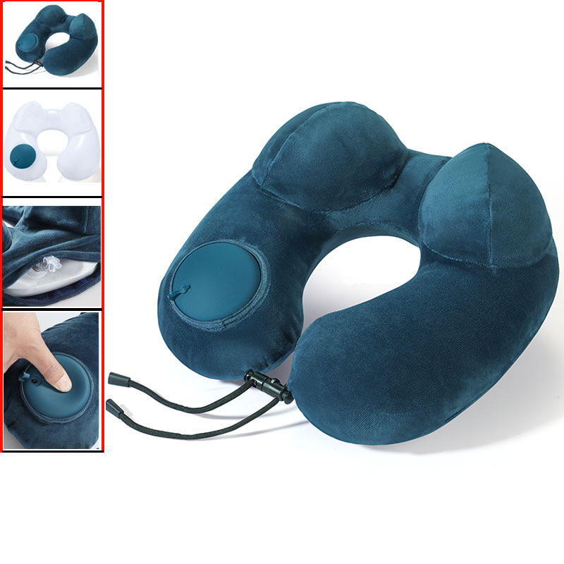 Azul Lago - Almohada Inflable en Forma de U con Diseño de Joroba de Camello