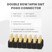 Connecteur Pogo Pin Haute Courant 14 Broches Double Rangée, Pas de 2.54mm, Mâle SMT en Cuivre avec Revêtement Or