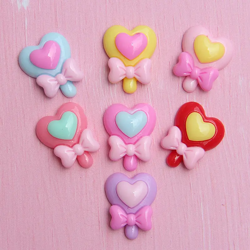 Sweet Heart Bowknot Lollipop Candy Resin Flatback Kawaii Craft Supplies cabochon in resina artigianato artificiale fai-da-te