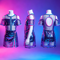 Robes de danse jazz pour filles en tissu pailleté vert et rose vif avec jupe tutu, costume de ballet pour spectacle