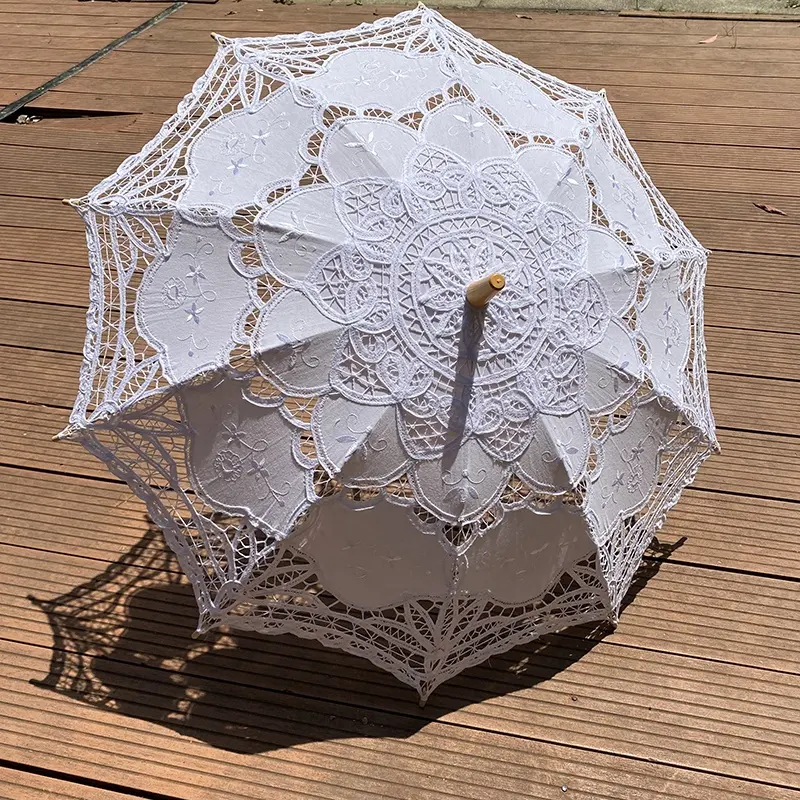 Кружевной зонт, горячая Распродажа, Белый Свадебный зонт с деревянной ручкой, кружевной зонт Battenburg, зонтик, зонтики, свадебные кружевные зонтики