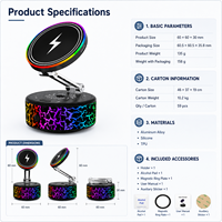 Support de téléphone magnétique sans fil 15W pour voiture avec ventouse électrique, lumière RGB et support pliable