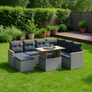 Ensemble de canapés de jardin en rotin gris 6 places, mobilier d'extérieur résistant aux intempéries, design contemporain - Product Image 2