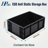 Conteneur de manutention ESD léger 600*400*230MM en plastique antistatique PP, carton noir, boîte de bobine SMT ESD noire