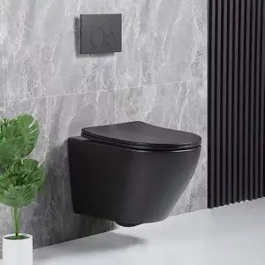 Duvar asılı avrupa çerçevesiz p tuzak modern renk seramik sıhhi tesisat gereçleri wc duvara monte drenaj mat siyah duvar asılı tuvalet