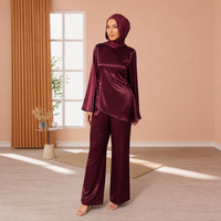 Nouvel Arrivage Mexizo : Ensemble Abaya Musulman Deux Pièces en Satin pour Femme – Haut Irrégulier et Pantalon Large – Tenue Islamique Décontractée Quotidienne