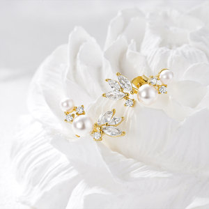 CANNER Élégantes et Mignonnes Boucles d'Oreilles Clous en Argent Sterling S925 avec Perles, Zircons et Diamants en Forme de Plume pour Femmes et Filles, Bijoux de Mariage et de Fête - Product Image 2