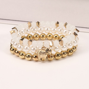 Juego de Pulseras de Cuentas de Bisutería, 3 Piezas, Imitación de Perlas, Dije de Elefante, Regalo Unisex, Hecho en China - Product Image 4
