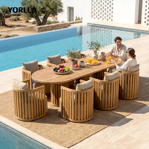 Juego de Comedor de Lujo Yorlla de Madera de Teca para Exteriores, Muebles de Jardín de Madera Maciza, Mesa Redonda y Ovalada Impermeable, <span class=keywords><strong>Sillas</strong></span> para Hotel o Villa - Product Image 1