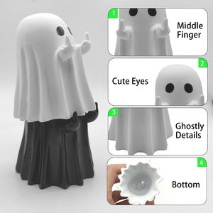 YOKUSHI Figurine de fantôme 2 pièces en résine noire et blanche, décoration d'Halloween pour intérieur, bureau, maison, salle de bain - Product Image 3