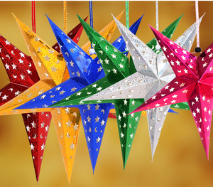 Pendentif étoile à cinq branches tridimensionnel découpé au laser en <span class=keywords><strong>papier</strong></span> multicolore 22,7 cm pour Noël, Diwali, Ramadan, Remise de diplôme, Pâques en extérieur - Product Image 1